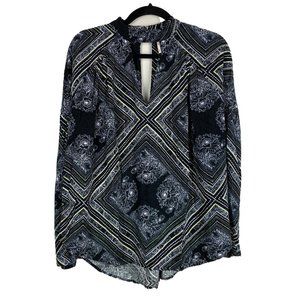 Free People Black White Walking On A Dream Keyhole Cut Out Oversize Tunic Top XS
